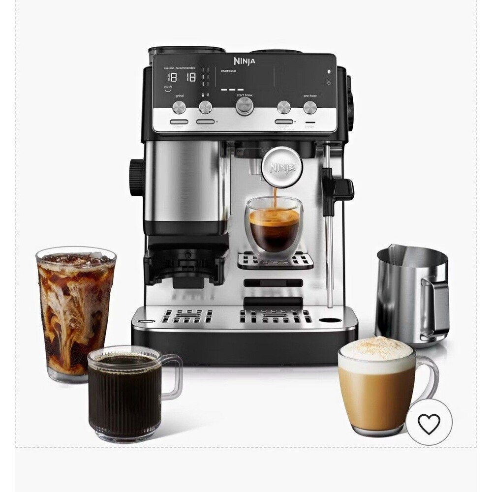 Ninja Luxe Espresso Machine Built-In Burr Grinder Steam Wand 9 Bar Black/Silver